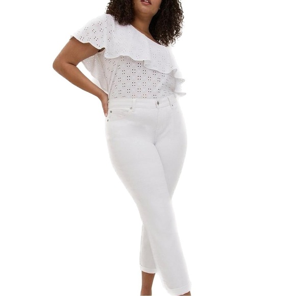 TORRID 6X/30 White One Shoulder Ruffle Top Eyelet Jersey (P17.9) - Picture 4 of 6